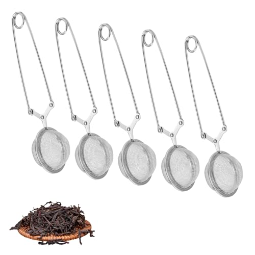 Wekuw Teesieb, 5 Stück Teeei in Kugelform Teeei für Losen Tee Teekugeln Tee ei Sieb 304 Teezange aus rostfreiem Edelstahl für losen Tee und Mulling Gewürze,für die Meisten Tee-Tassen und Tee-Schalen von Wekuw
