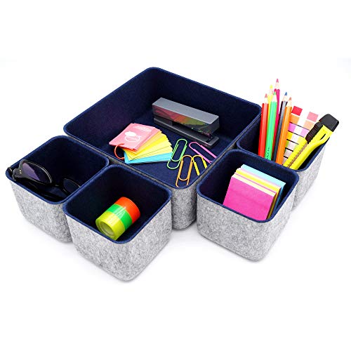 Welaxy Aufbewahrungsbehälter-Set, Büro, Schublade, Organizer für Schule, Zuhause, Küche, Schrank, Schreibtisch, Organisationsboxen, 5er-Pack (Marineblau) von Welaxy