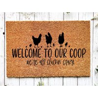 Huhn Familie Kokos Fußmatte Einweihungsparty Geschenk Brautpaar Hochzeitsgeschenk Neues Zuhause von WelcomeIshDoormats