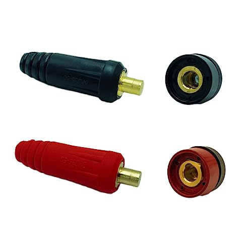 Welding Knight WIG-Schweißkabel Panel Connector Buchse DKJ35-50 & DKZ35-50 200 Ampere - 300 Amp Schnellmontage DINSE-Style Schwarz & Rot 2er-Set von Welding Knight