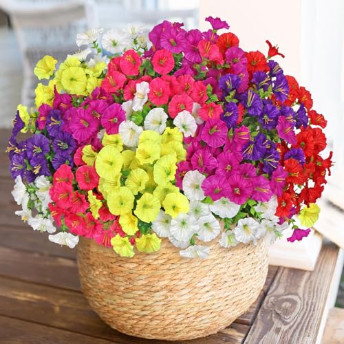 Weldomcor 12 Bündel Künstliche Blumen im Freien, Kunstblumen wie Echt UV Beständige Outdoor Wetterfest Künstliche Balkonpflanzen für Gräber Balkon Balkonkasten Veranda Hängende Garten (6 Farben) von Weldomcor