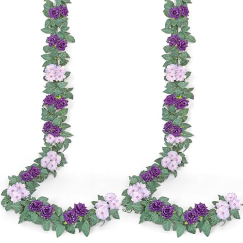 Weldomcor 2 Stück 6.7FT Künstliche Blumengirlande Lila Gefälschte Rosengirlande Wetterfest Künstliche Blume Girlande Hängen Seide Blume für Hochzeit Wand Party Garten Balkon Terrasse Dekoration Weldomcor 2 Stück 6.7FT Künstliche Blumengirlande Lila Gefälschte Rosengirlande Wetterfest Künstliche Blume Girlande Hängen Seide Blume für Hochzeit Wand Party Garten Balkon Terrasse Dekoration von Weldomcor