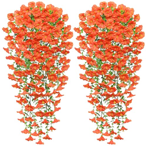 Weldomcor 2 Stück Künstliche Blumen Hängend Herbst Kunstblumen mit Eukalyptus Blätter Künstliche Hängeblumen wie Echt Künstlich Herbstblumen für Wand Haus Garten Hochzeit Dekoration (Orange) von Weldomcor