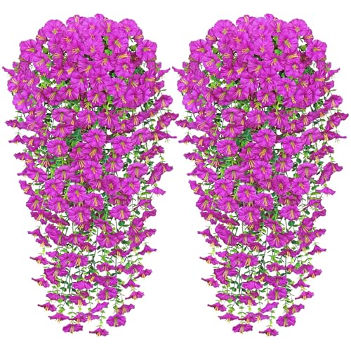 Weldomcor 2 Stück Künstliche Blumen Hängend Kunstblumen mit Eukalyptus Blätter Künstliche Hängeblumen wie Echt Künstlich Hängepflanze für Wand Haus Garten Hochzeit Dekoration (Fuchsia) von Weldomcor