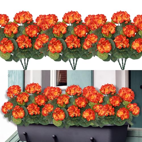 Weldomcor 3 Bündel Herbstblumen Künstlich Kunstblumen Herbst Deko Künstliche Blume Herbst Geranie Herbststrauß Faux Geranienbusch Herbstdeko für Draußen Innen Tisch Balkon Fensterba Garten, Orange von Weldomcor