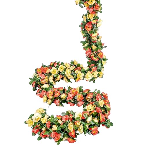Weldomcor 5 Stück Künstliche Champagner Girlande 2,45 Meter Blumengirlande Rosen Reben Seidenblumen im Freien Hängend Kunstblumen Deko für Hochzeitsbogen Schlafzimmer Wand Kulisse Garten Dekoration von Weldomcor