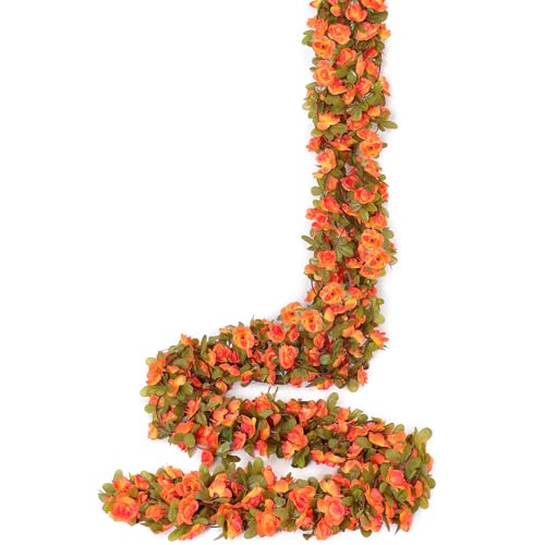 Weldomcor 5 Stück Künstliche Girlande 2,45 Meter Herbstblätter Reben Blumengirlande Rosen Seidenblumen im Freien Hängend Kunstblumen Deko für Hochzeitsbogen Schlafzimmer Wand Kulisse Garten Dekoration von Weldomcor