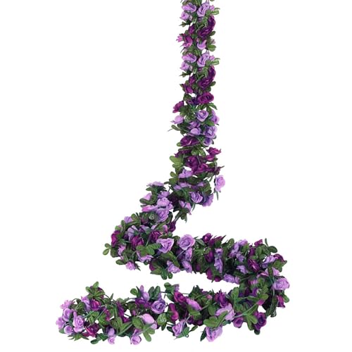 Weldomcor 5 Stück Künstliche Lila Girlande 2,45 Meter Blumengirlande Rosen Reben Seidenblumen im Freien Hängend Kunstblumen Deko für Hochzeitsbogen Schlafzimmer Wand Kulisse Garten Dekoration von Weldomcor