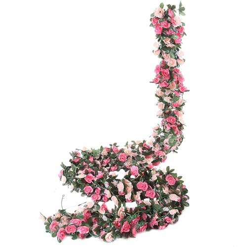 Weldomcor 5 Stück Künstliche Rosa Girlande 2,45 Meter Blumengirlande Rosen Reben Seidenblumen im Freien Hängend Kunstblumen Deko für Hochzeitsbogen Schlafzimmer Wand Kulisse Garten Dekoration von Weldomcor