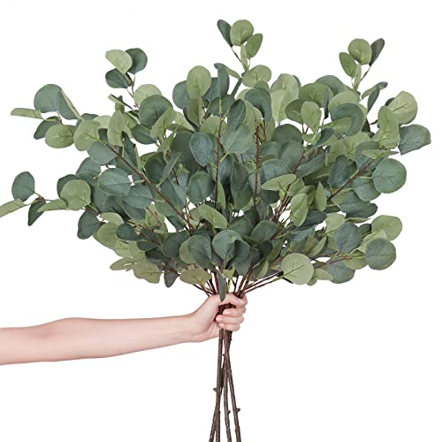 Weldomcor Künstliche Pflanzen Eukalyptus Deko 2 Kombinationen Simulation Grüner Eucalyptus Hinterlässt Zweige Silberdollar Eukalyptus Pflanze Bulk für Hochzeit Garten Haus Büro Dekoration (4PCS) von Weldomcor