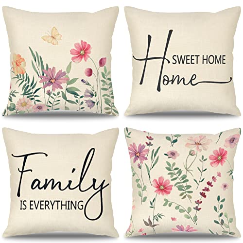 Weldomcor Kissenbezug 45x45 cm Kissenhülle Blumen Kissen 4er Set Dekorative kissenbezüge Moderne Dekorationskissenbezüge Bauernhaus Kissenbezüge für Couch Sofa Schlafzimmer Bett Auto (Family) von Weldomcor