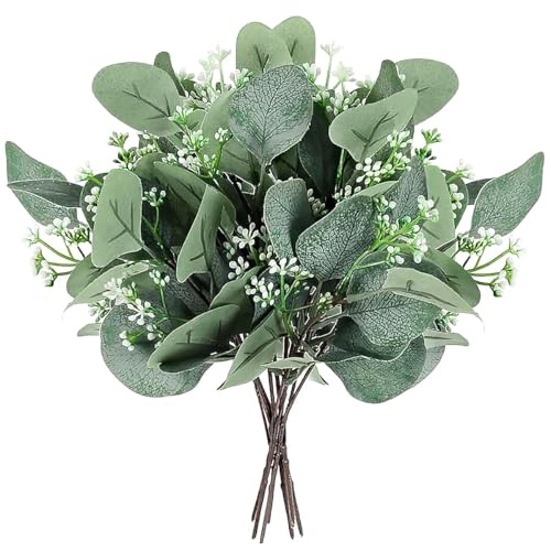 Weldomcor Künstliche Pflanzen Eukalyptus Deko Simulation Grüner Eucalyptus Hinterlässt Zweige Silberdollar Eukalyptus Pflanze Bulk für Hochzeit Garten Haus Büro Dekoration, 10 Stück von Weldomcor