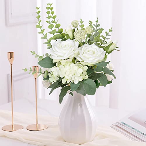 Weldomcor Künstliche Blumen Rosen, Weiß Rose Kunstblumen Seidenblumen Strauß Blumenstrauß für Haus Küche Tisch Centerpieces Hochzeit Arrangenment Indoor Outdoor Dekoration von Weldomcor