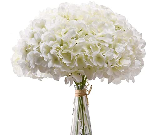 Weldomcor Kunstblumen Hortensien Blume, 10 Stück künstliche Hortensien Köpfe mit Stielen Künstliche Pflanzen für Blumengesteck Hochzeitsfeier Haus Hotel, Weiß von Weldomcor