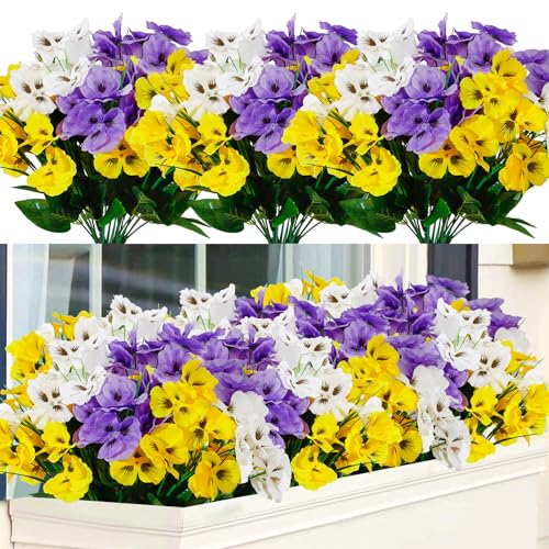 Weldomcor 9 Bündel Deko Blumen Künstliche Blumen im Freien UV-beständig Gefälschte Blumen Frühling Blumensträuße Dekoration Floral DIY Table Party Greenery Sträucher Pflanzen Home Garden Decor von Weldomcor