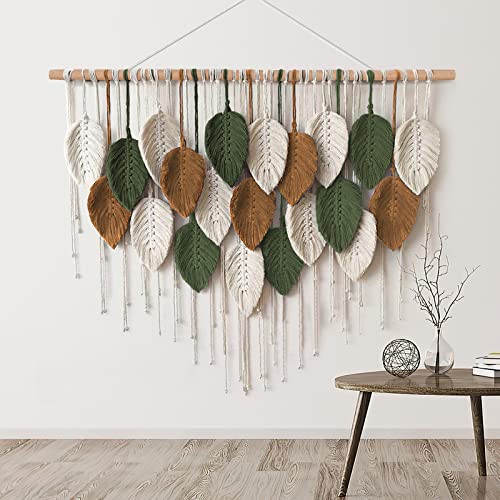 Weldomcor Großer Wandbehang Wandteppich, Boho Makramee Gewebte Handgemachte Quaste Blatt Tapisserie Böhmische Wandkunst Dekor für Schlafzimmer Wohnzimmer Galerie Hintergrund von Weldomcor