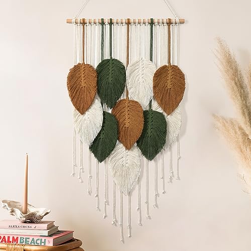 Weldomcor Makramee Wandbehang Kleine Gewebte Wandteppiche Makramee Blatt Wandkunst Dekoration für Boho Heimdekoration Wohnung Kinderzimmer Party Dekorationen von Weldomcor