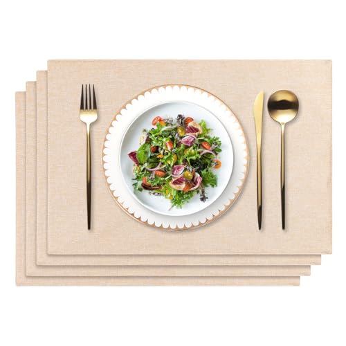 Weldomcor Tischsets Abwaschbar Leinen 4er Set Tischsets Stoff Hitzebeständige Platzdeckchen Doppelseitiges Nähen Platzset für Hause Dinnerpartys Küche Restaurant und Hotel (Beige) von Weldomcor