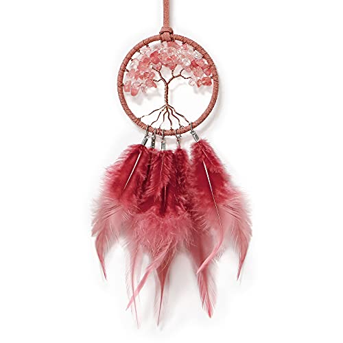 Weldomcor Traumfänger Handgefertigt Dreamcatcher Feder Wandbehang Klein Traumfänger Baum des Lebens Ornament für Auto Baby Shower Car Hochzeit Home Decor Geschenk (Rot) von Weldomcor