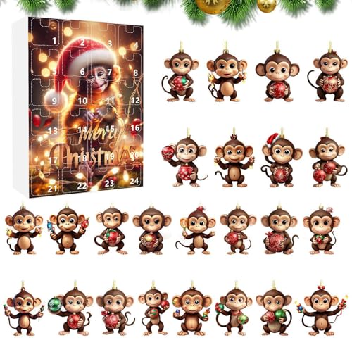 Weldphur 2025 Affen Weihnachts Adventskalender,24 Teile Weihnachtszählung Affen Schmuck | Auto Deko Für Thanksgiving Klassenzimmer Büros Geburtstag Festtag von Weldphur