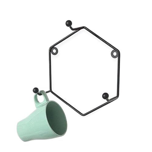Weldphur Wandhalterung Für Tassen | Sechseckiger Teetassen Präsentierständer | Geometrischer Metall Organizer Für Geschirrtücher Und Schürzen | Deko Für Wohnzimmer Küche Und Café von Weldphur
