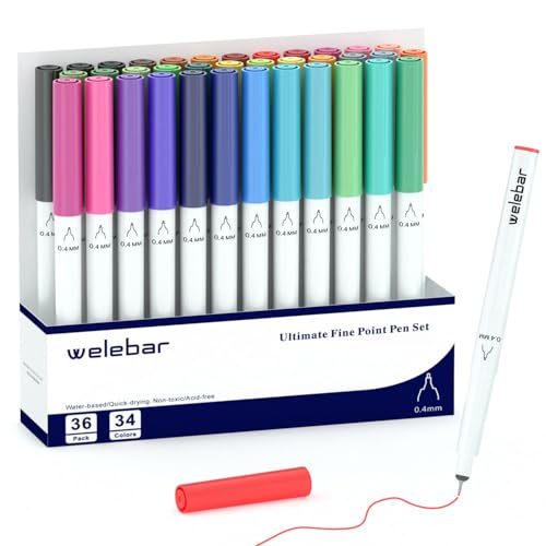 Welebar 0,4 Feinspitze Stifte für Cricut Maker 3/Maker 4/Explore 3/Explore 4/ Air 2, Set mit 36 Stück, Ultimative Feinspitze Stifte für Schreiben und Zeichnen, Kompatibel mit Cricut Schneidemaschine von Welebar