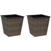 Pflanzkübel aus Polyrattan 2er Set 32 x 32 x 32 cm, cappuccino von Weles