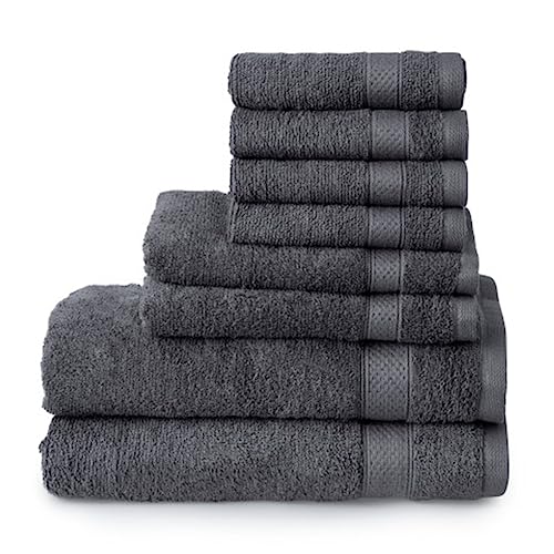 Welhome Basic Handtuch aus 100% Baumwolle (Anthrazitgrau), 8-teiliges Set, schnell trocknend, saugfähig, weich, 434 g/m², maschinenwaschbar, 2 Badetücher, 2 Handtücher, 4 Waschtücher von Welhome
