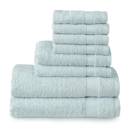 Welhome Basic Handtuch aus 100% Baumwolle (himmelblau) – 8-teiliges Set – schnell trocknend – saugfähig – weich – 434 g/m² – maschinenwaschbar – 2 Badewannen – 2 Hände – 4 Waschhandtücher von Welhome