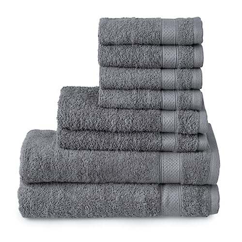 Welhome Basic Handtuch aus 100% Baumwolle (schiefergrau) – 8-teiliges Set – schnell trocknend – saugfähig – weich – 434 g/m² – maschinenwaschbar – 2 Badewannen – 2 Hände – 4 Waschhandtücher von Welhome