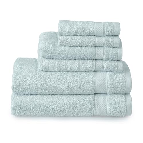 Welhome Basic Handtücher aus 100% Baumwolle – Himmelblau – 6-teiliges Set – schnell trocknend – saugfähig – weich – 434 g/m² – maschinenwaschbar – 2 Bäder – 2 Hände – 2 Waschtücher von Welhome