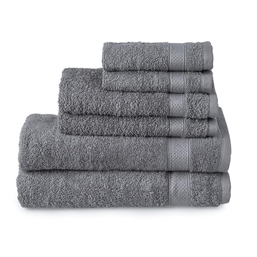 Welhome Basic Handtücher aus 100% Baumwolle – schiefergrau – 6-teiliges Set – schnell trocknend – saugfähig – weich – 434 g/m² – maschinenwaschbar – 2 Bäder – 2 Hände – 2 Waschtücher von Welhome