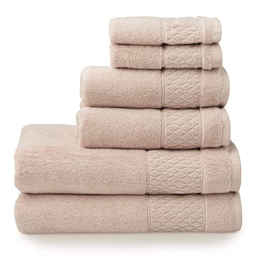 Welhome Hudson Pink Handtücher | 6er Set | aus Bio-Baumwolle | 2 Bad - 2 Hand - 2 Gesicht | weich & plüschig | schnell trocknend | schwer | super saugfähig | nachhaltige Badhandtücher | Soft Rose Pink von Welhome