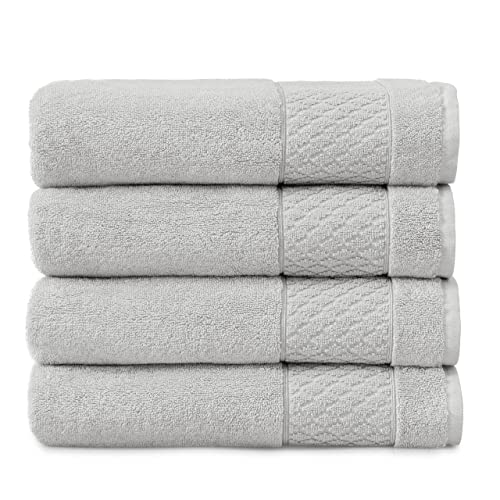 Welhome Hudson graue Handtücher | 4-teiliges Set | 100% Reine Bio-Baumwolle | langlebig & weich | Plüsch-Hotel- & Spa-Badetücher | nachhaltig hergestellt | schwer | super saugfähig | Gletschergrau von Welhome