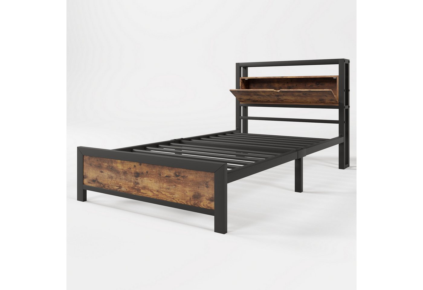 Welikera Einzelbett Metallbett 90x200 cm mit Stauraum-Kopfteil, Einzelbett Lattenrost Welikera Einzelbett Metallbett 90x200 cm mit Stauraum-Kopfteil, Einzelbett Lattenrost von Welikera