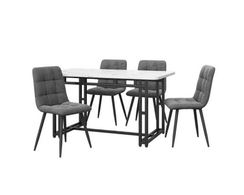 Welikera Esstisch 120x70cm Esstisch mit 4 Stühlen Set,Dunkelgrau Samt Esszimmerstühle von Welikera