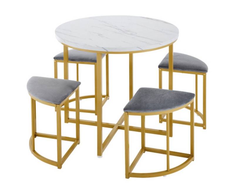 Welikera Esszimmer-Set Esszimmertisch-Set vier Stühlen,Essgruppe MDF-Tischplatte,Samtstuhl von Welikera