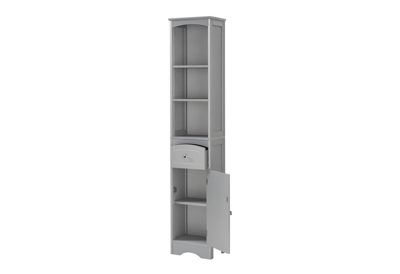 Welikera Hochschrank 34x24x170cm,Badezimmerschrank mit 1 Schublade,Verstellbare Ablagen Offenes Fach,Badschrank,Badezimmermöbel,hellgrau/weiss von Welikera