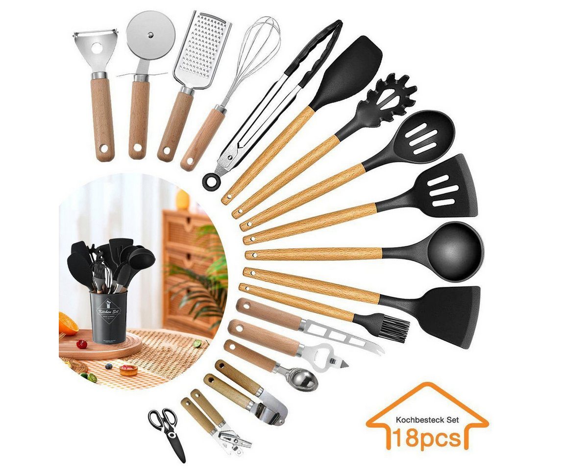 Welikera Kochbesteck-Set 18-Piece Vintage Wood Handle Stainless Steel Kitchen Utensil Set (18-tlg) von Welikera