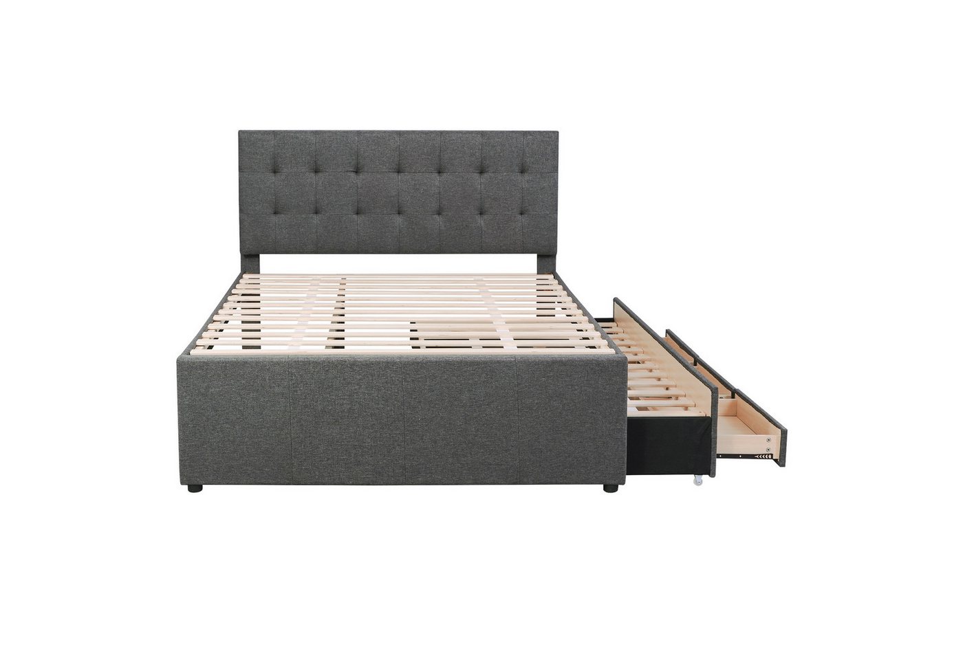 Welikera Polsterbett 140x200cm Polsterbett,Doppelbett,Familienbett,Ehebett mit 3 Schubladen, Ausziehbares Bett,Verstellbares Kopfteil,Beige/Grau, Stauraumbett von Welikera