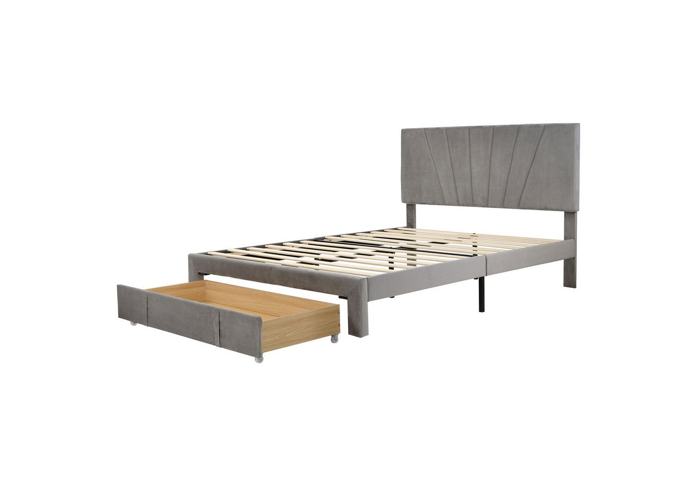 Welikera Polsterbett 140x200cm Polsterbett mit Lattenrost,Rückenlehne,Schublade, Ohne Matratze,Hautfreundliches Doppelbett aus Samtstoff von Welikera