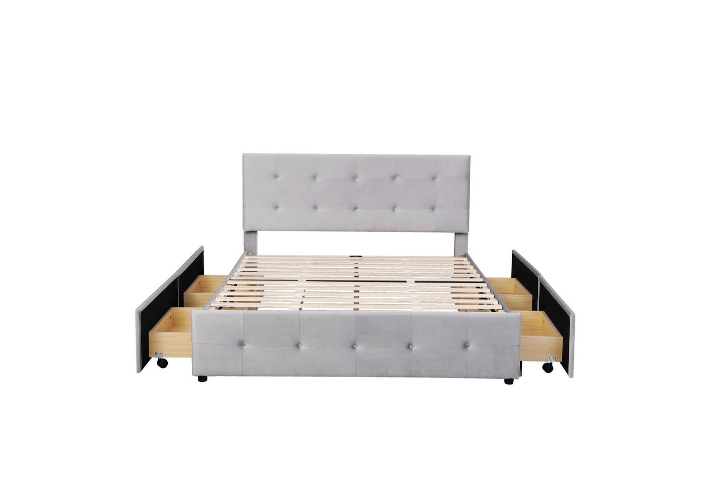 Welikera Polsterbett 140x200cm Polsterbett mit Schubladen,Lattenrost,Rückenlehne, Hautfreundliches Doppelbett aus Samtstoff,Matratze nicht enthaltet von Welikera