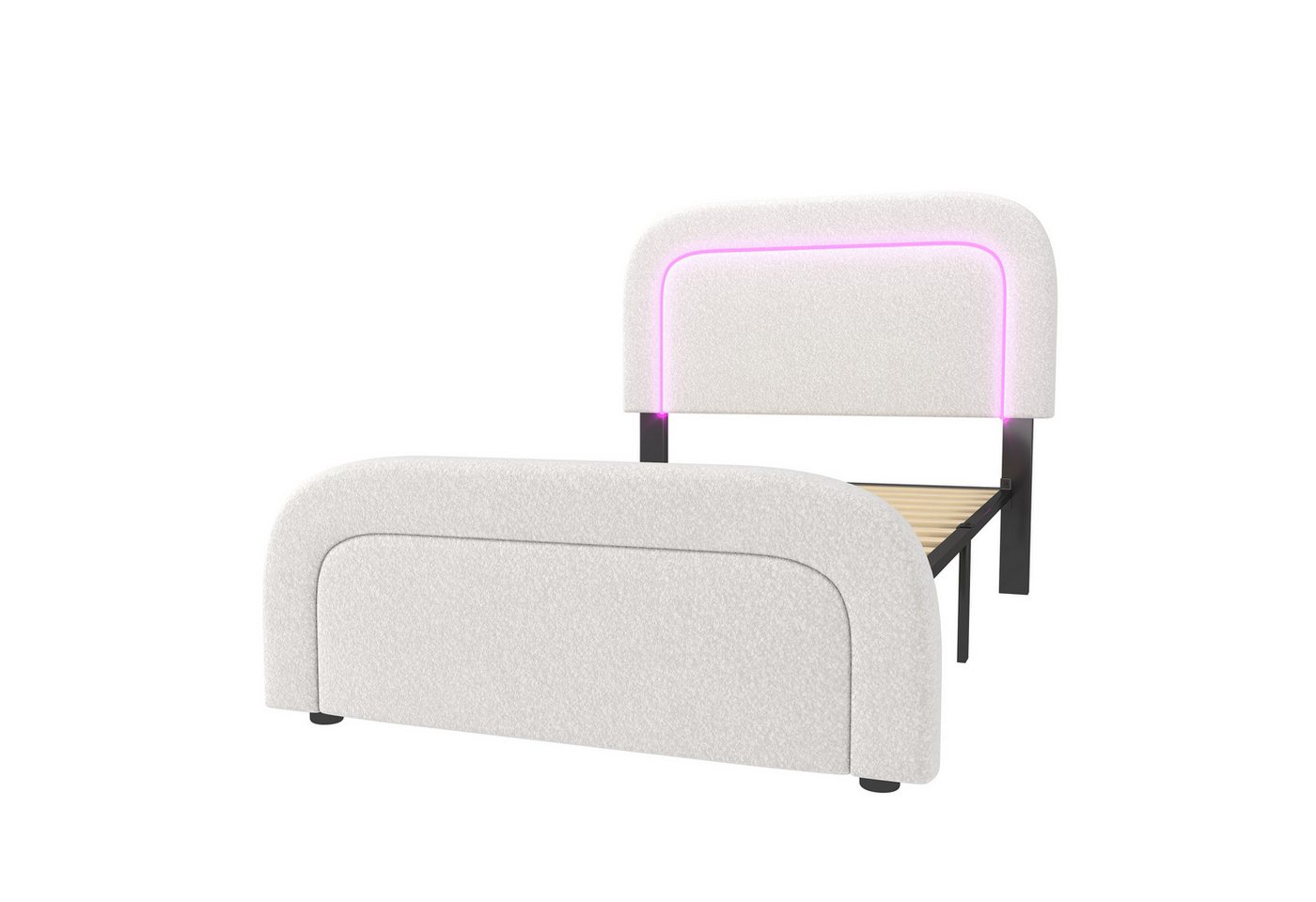 Welikera Polsterbett 90x200cm Einzelbett mit USB Typ C Ladefunktion,LED-Beleuchtung, Höhenverstellbarem Kopfteil,Lattenrost aus Holz,Ohne Matratze von Welikera