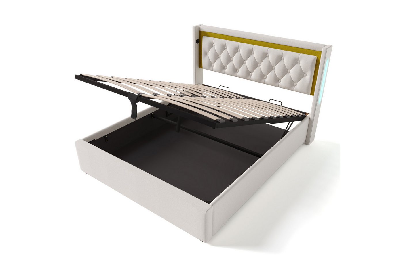 Welikera Polsterbett Doppelbett Stauraum Bettkasten mit USB Typ C Ladefunktion Kopfteil, Jugendbett 140x200cm/160x200cm,Ohne Matratze,Beige von Welikera