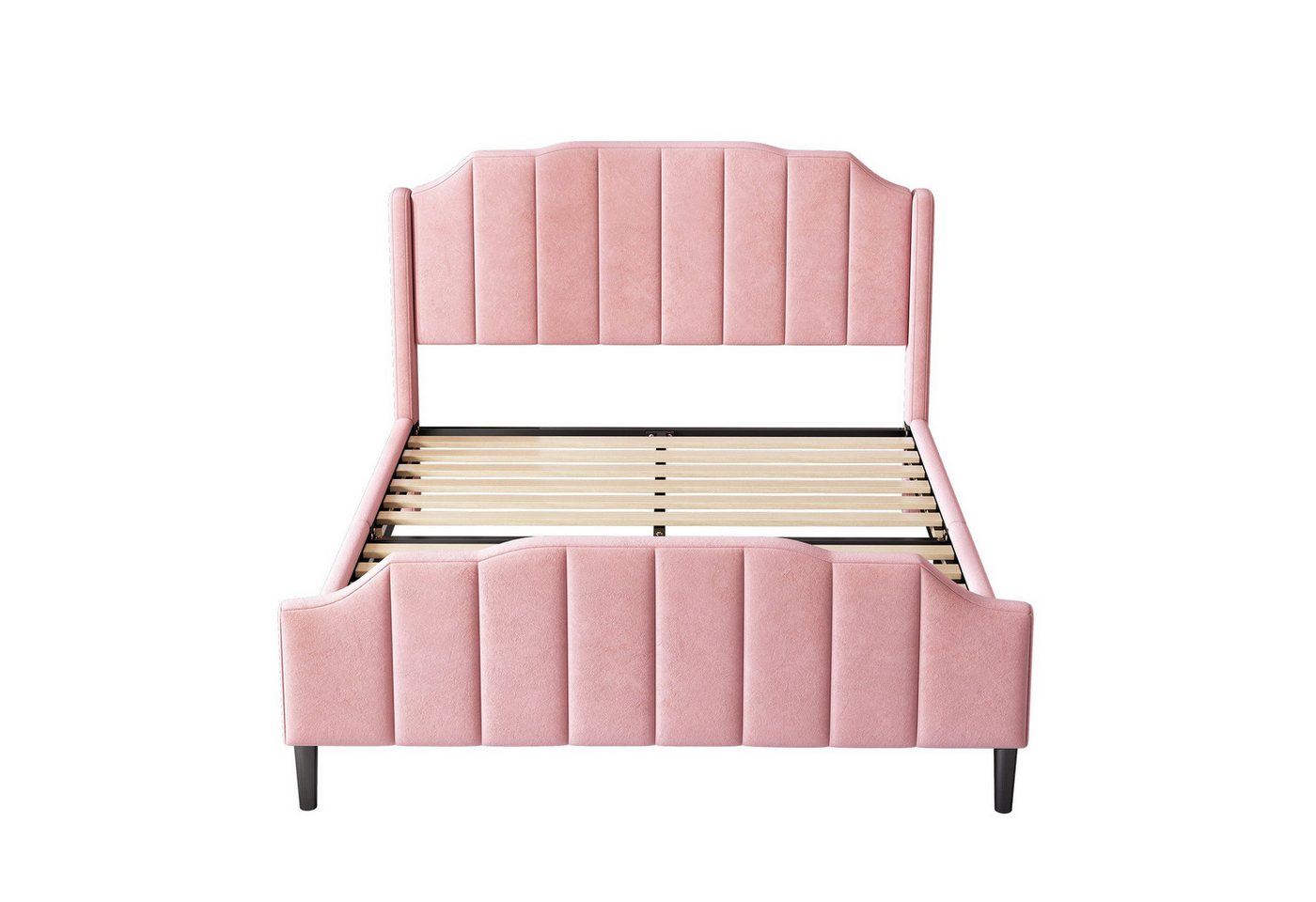 Welikera Polsterbett Polsterbett 140x200cm Bettgestell mit Kopfteil,Jugendbett,Gästebett, Fußteil und Lattenrost Samt Grau/Rosa/Beige gepolstert Doppelbett von Welikera