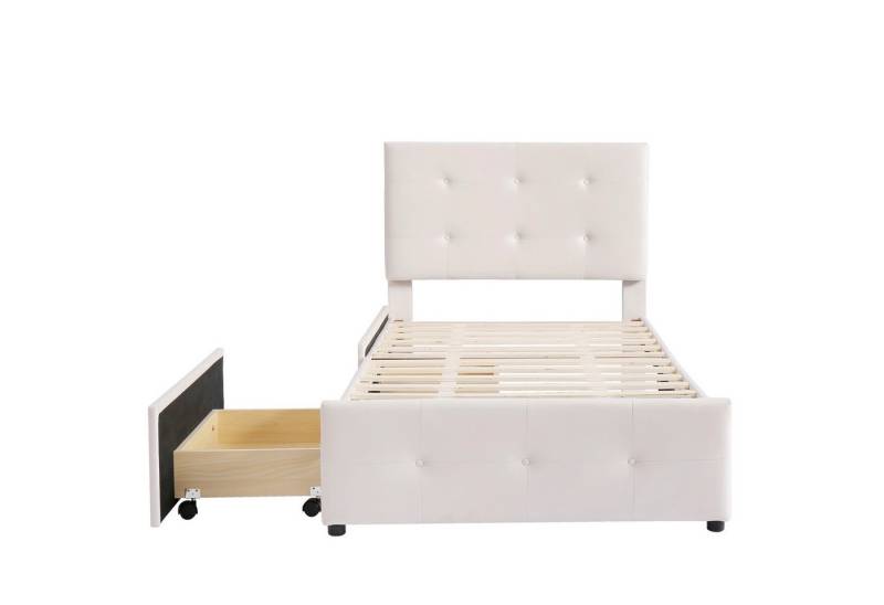 Welikera Polsterbett Polsterbett 90x200cm Bett mit Lattenrost,Rückenlehne,2 Schubladen, Hautfreundlicher Samtstoff Flaches Kinderbett,Gästebett,Ohne Matratze von Welikera