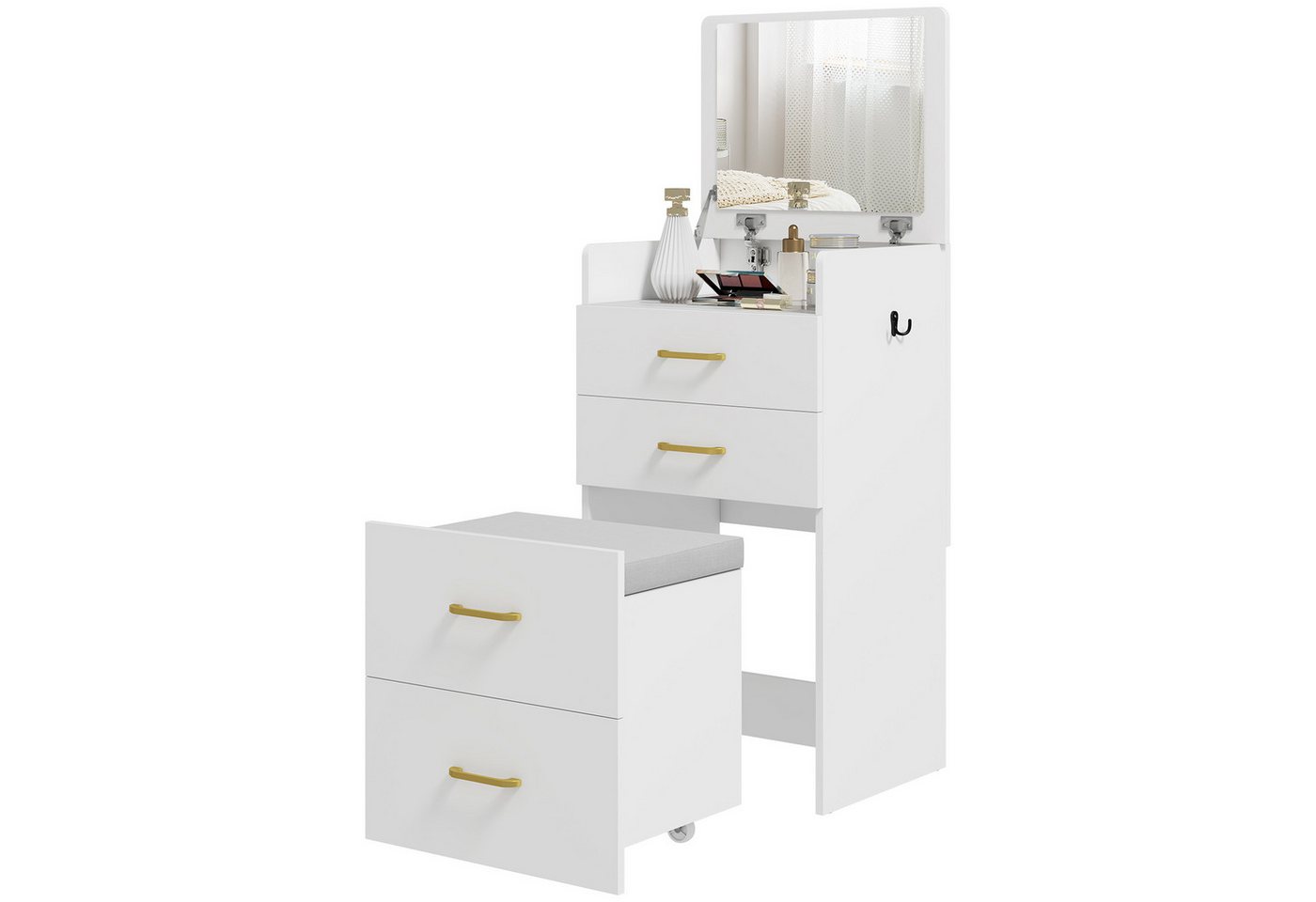 Welikera Schminktisch 3-in-1-Schminktisch mit Spiegel, Nachttisch, Rollhocker, Schubladen Welikera Schminktisch 3-in-1-Schminktisch mit Spiegel, Nachttisch, Rollhocker, Schubladen von Welikera
