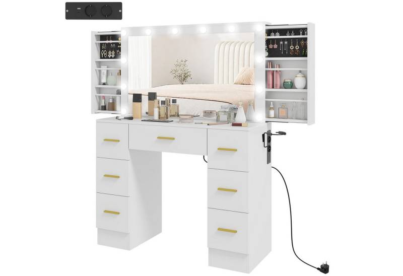Welikera Schminktisch Schminktisch mit Spiegel & 12 LED, Frisiertisch mit 7 Schubladen von Welikera