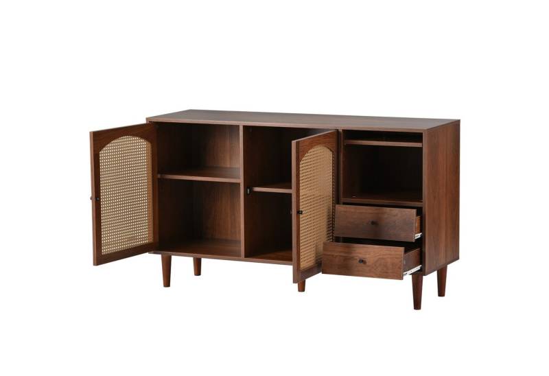 Welikera Sideboard Sideboard Mit Rattan Einsatz, Breite 130 cm,130*75.5*40 cm, Beistellschrank mit drei Türen und zwei unregelmäßigen Schubladen von Welikera