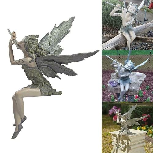 Welink Flöte Fee Blume Statue - Sitzende Skulptur Garten Ornament Handwerk Harz Figur - Geschenk für Landschaftsbau Hof Dekoration von Guoml
